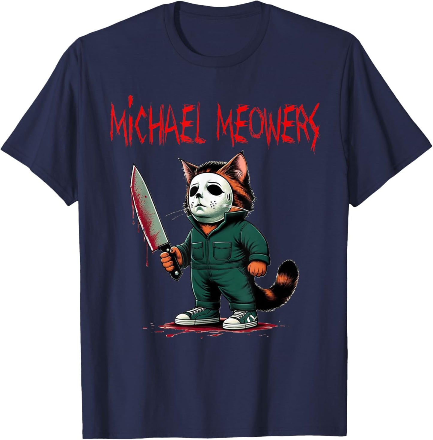 Michael Meowers Halloween Costume Funny Scary Cat T-Shirt - T-Shirt | Navy