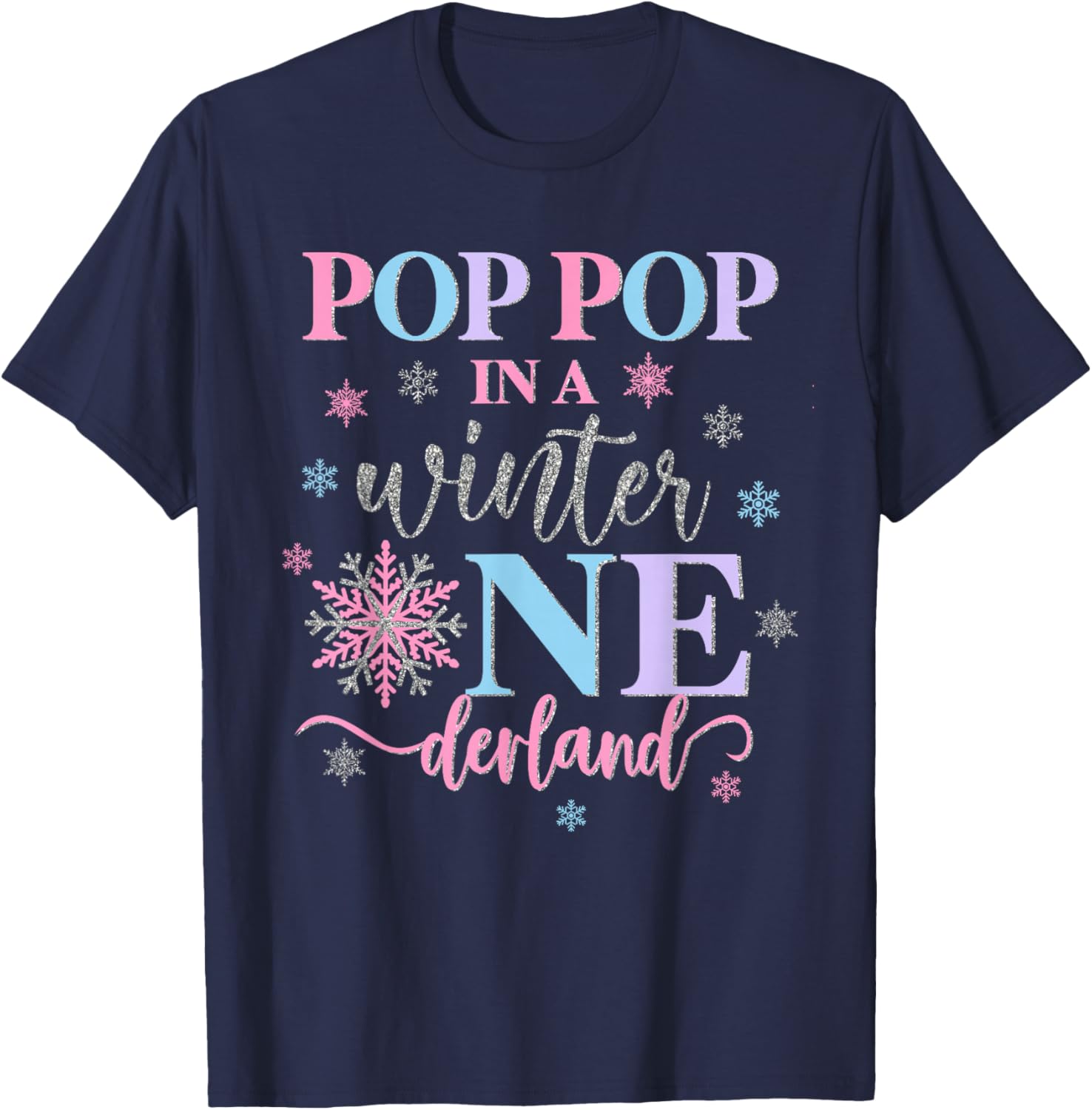 Pop Pop in a Winter Onederland Birthday Girl Sweet Snowflake T-Shirt - T-Shirt | Navy