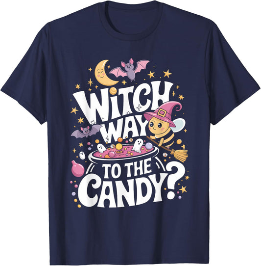 Funny Bee Witch Way to the Candy? Funny Bee Witched Spooky T-Shirt - T-Shirt | Navy