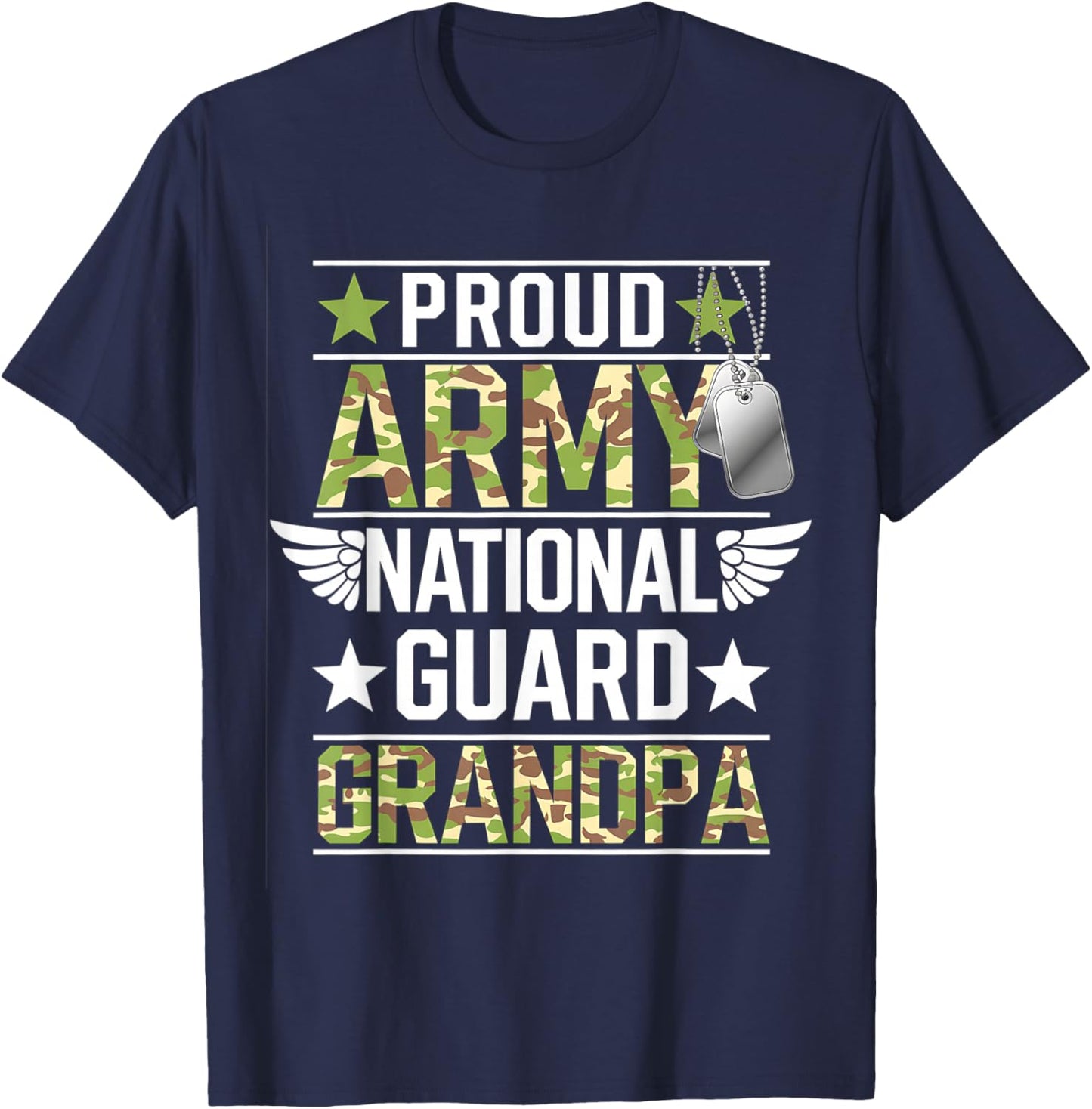 Proud Army National Guard Grandpa Veterans Day American Flag T-Shirt - T-Shirt | Navy