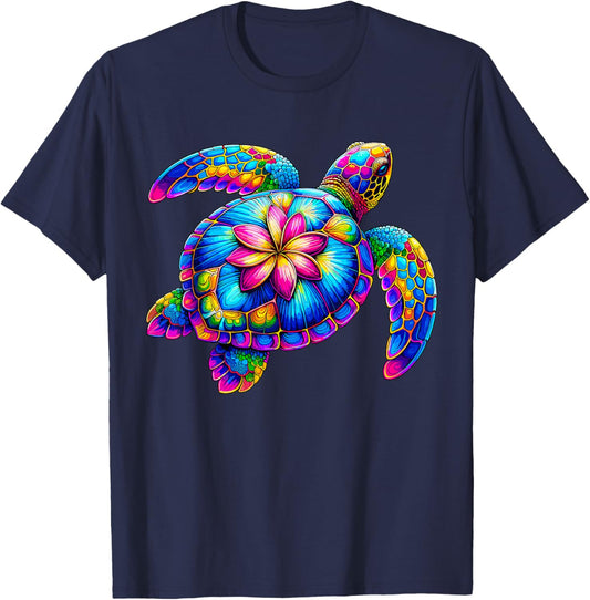 Hawaiian Sea Turtle Tie-Dye Hawaii Colorful Beach Summer T-Shirt - T-Shirt | Navy