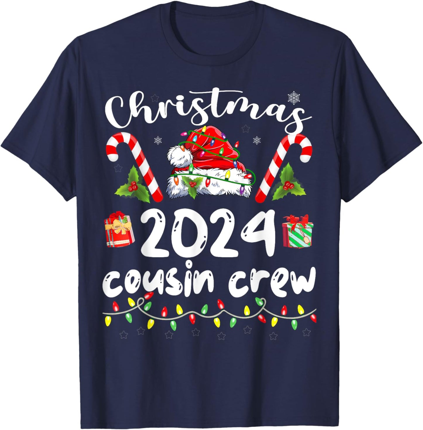 Christmas 2024 Cousin Crew Santa Hat Men Women Kids T-Shirt - T-Shirt | Navy