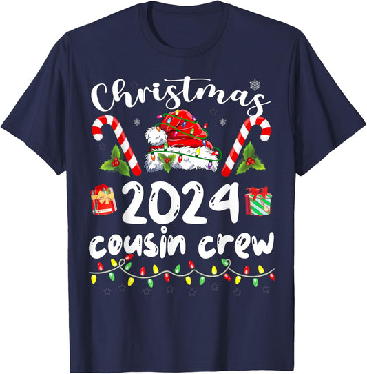 Christmas 2024 Cousin Crew Santa Hat Men Women Kids T-Shirt - T-Shirt | Navy