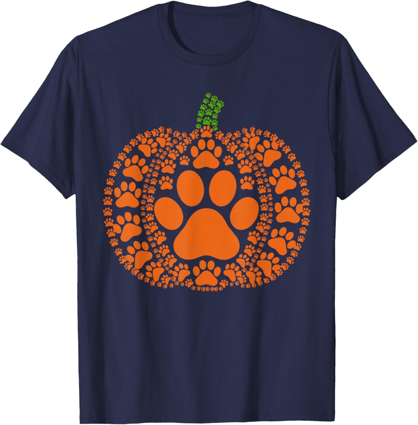 Paw Pumpkin Design Matching Halloween Thanksgiving Dog Lover T-Shirt - T-Shirt | Navy
