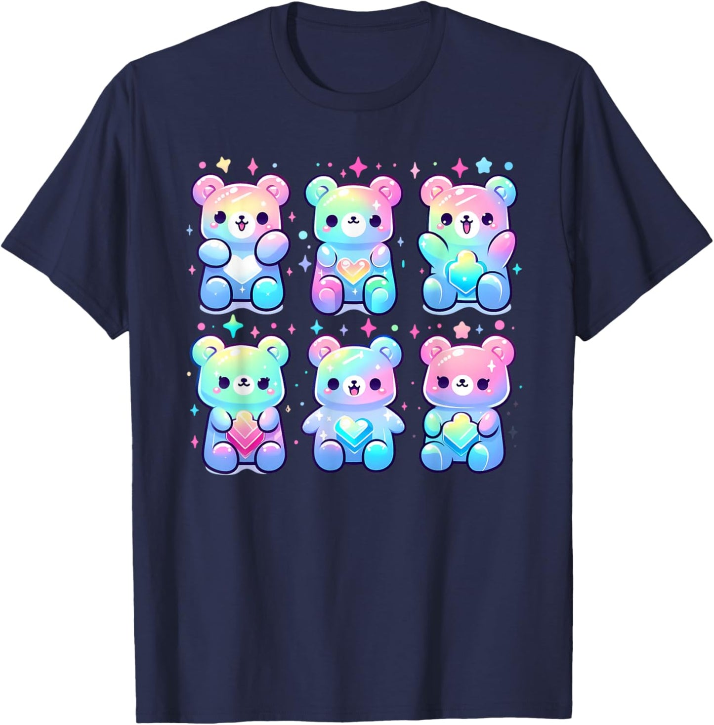 Cute Rainbow Gummy Bear Kawaii Aesthetic Teens Boys Girls T-Shirt - T-Shirt | Navy