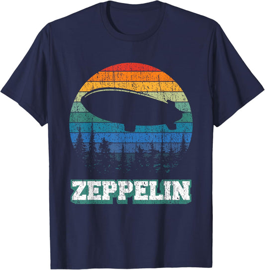 Vintage Zeppelin Funny Sunset Airship Pilot Dirigible Lovers T-Shirt - T-Shirt | Navy