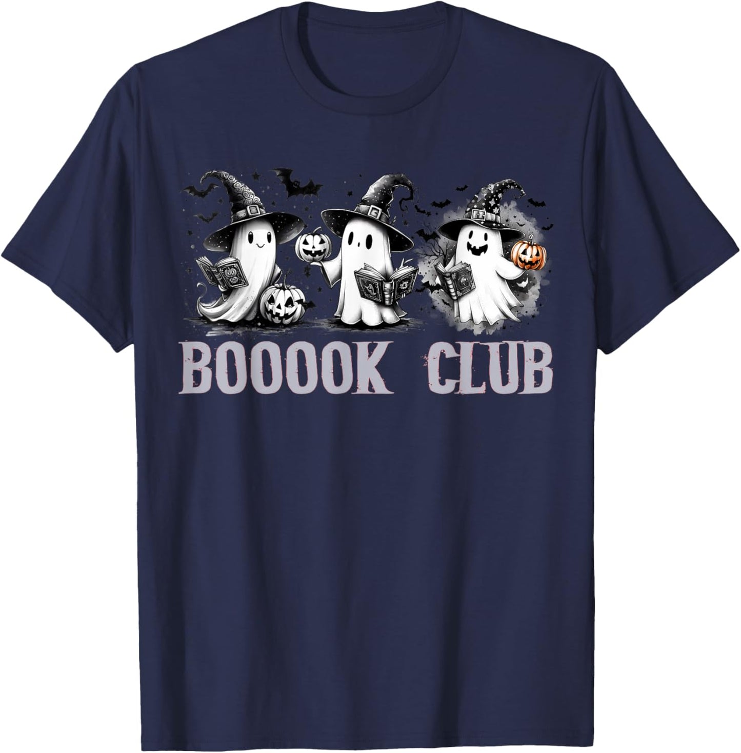 Boo Ghost Books Book Club Halloween Women School Teacher T-Shirt - T-Shirt | Navy