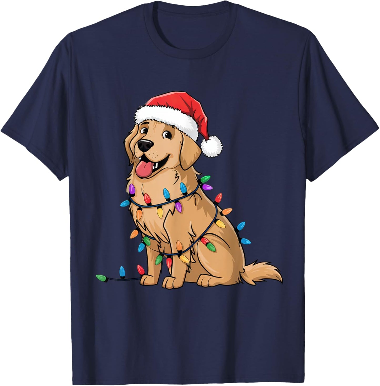 Golden Retriever Christmas Lights Xmas Dogs Gifts Men Women T-Shirt - T-Shirt | Navy