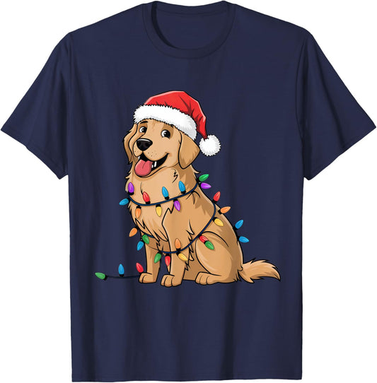 Golden Retriever Christmas Lights Xmas Dogs Gifts Men Women T-Shirt - T-Shirt | Navy