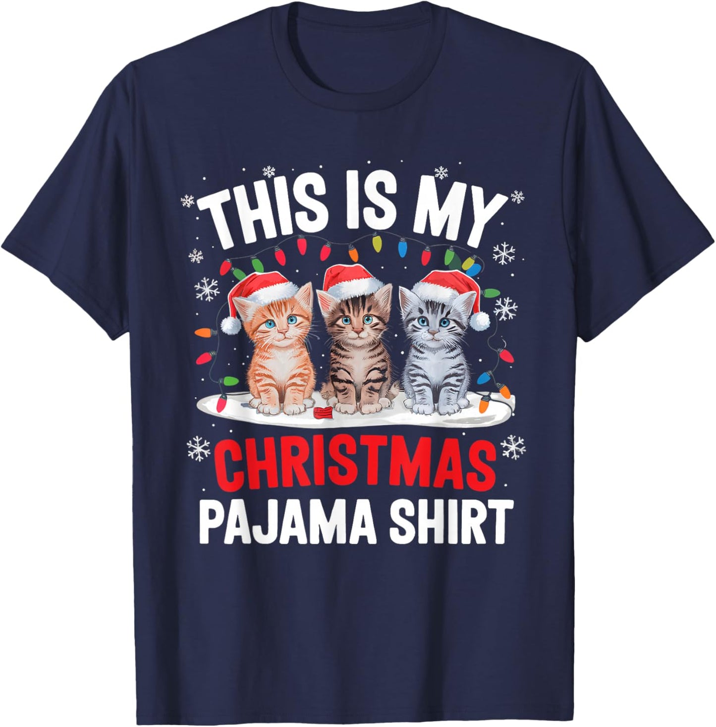 This Is My Christmas Pajama Shirt Cat Lover Meow Kitty Xmas T-Shirt - T-Shirt | Navy