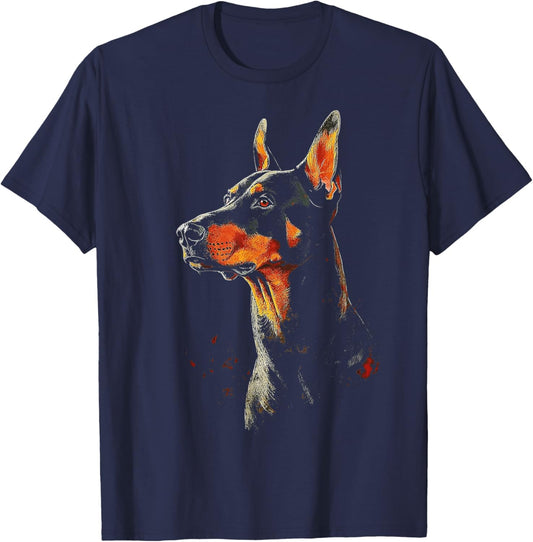 Doberman Dog Motif Pet Artwork Doberman T-Shirt - T-Shirt | Navy