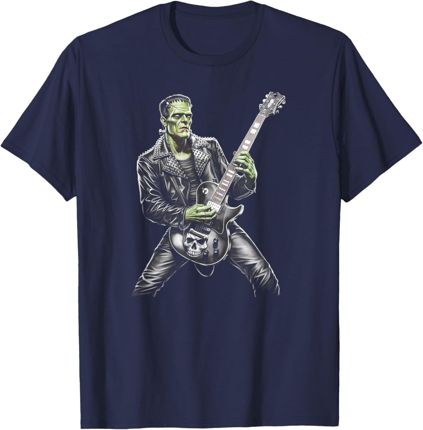 Frankenstein Playing Guitar Player Rock Music Guitarist T-Shirt - T-Shirt | Navy