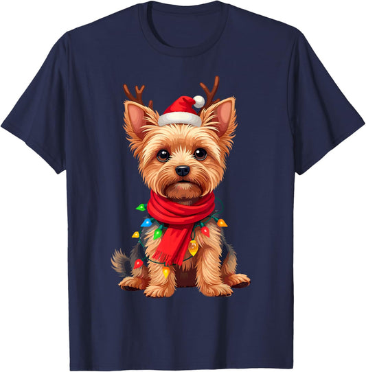 Yorkshire Terrier Santa Reindeer Christmas Yorkie Dog Lover T-Shirt - T-Shirt | Navy