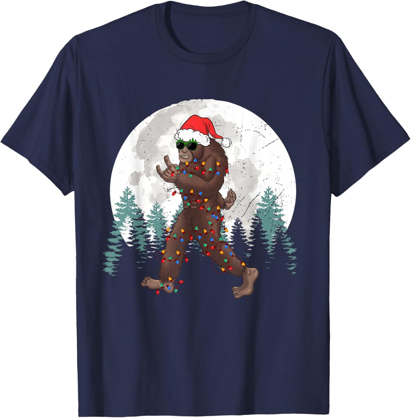 Sasquatch Christmas Tree Bigfoot Lights Xmas Rock Boys T-Shirt - T-Shirt | Navy