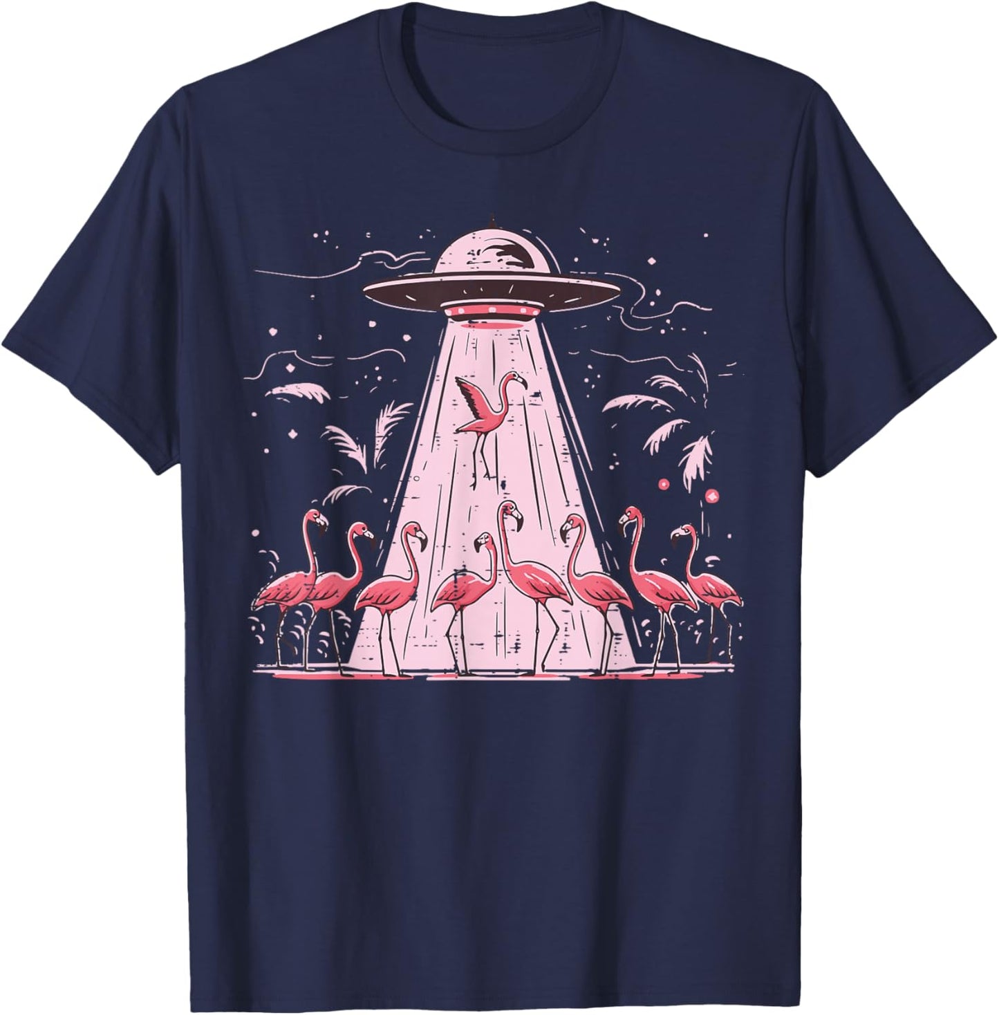 Alien UFO Abducting Flamingos Funny Women Girls Kids Men T-Shirt - T-Shirt | Navy