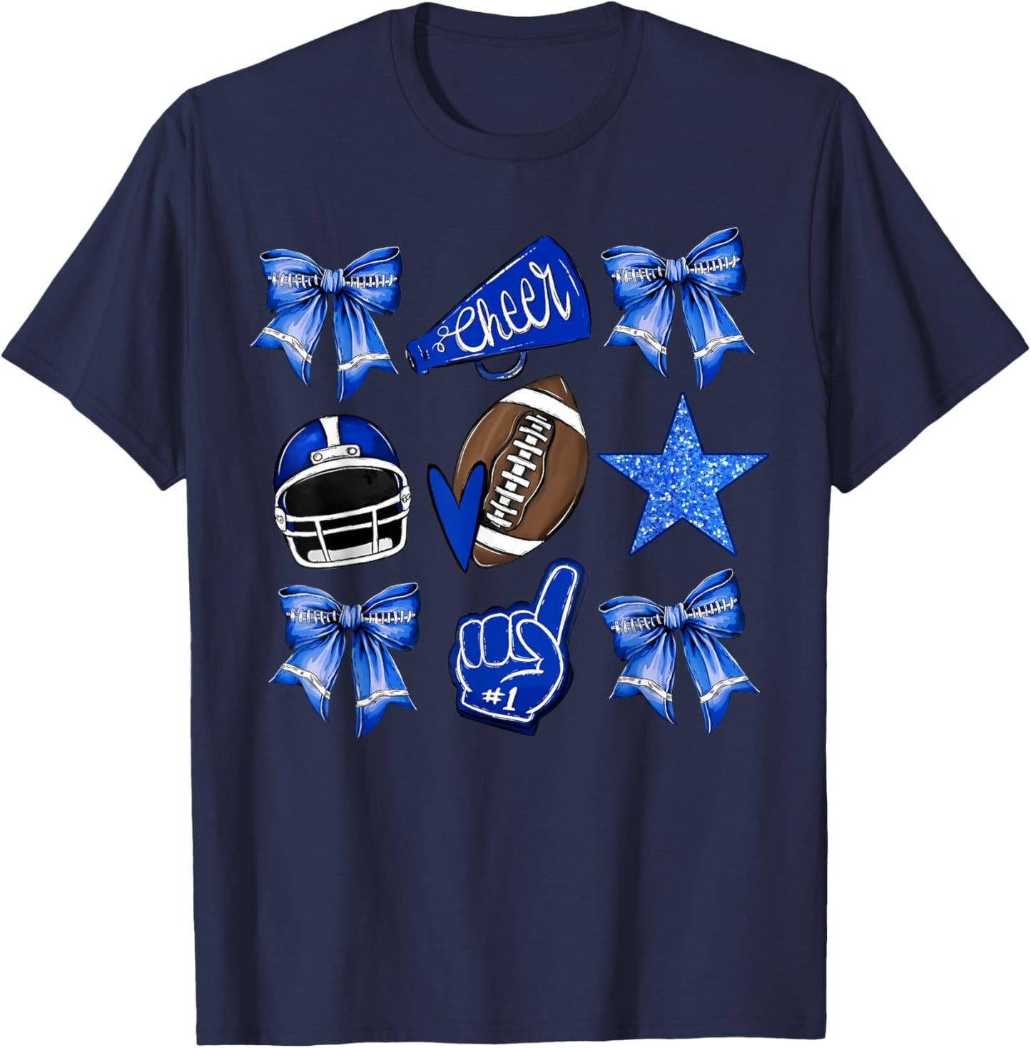 Blue Coquette Bow Football Disco Football Bow Coquette T-Shirt - T-Shirt | Navy