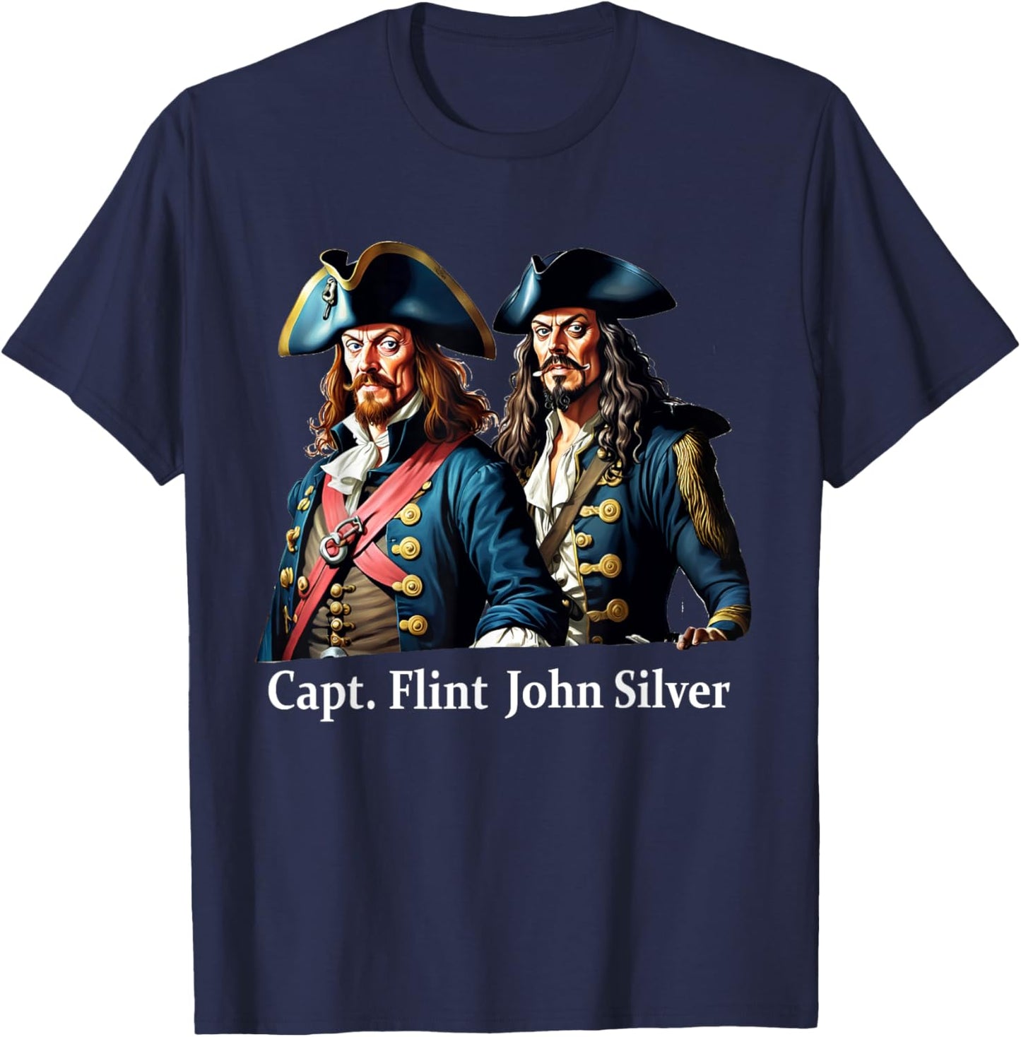 Captain Flint & Long John Silver Pirate Portrait T-Shirt - T-Shirt | Navy