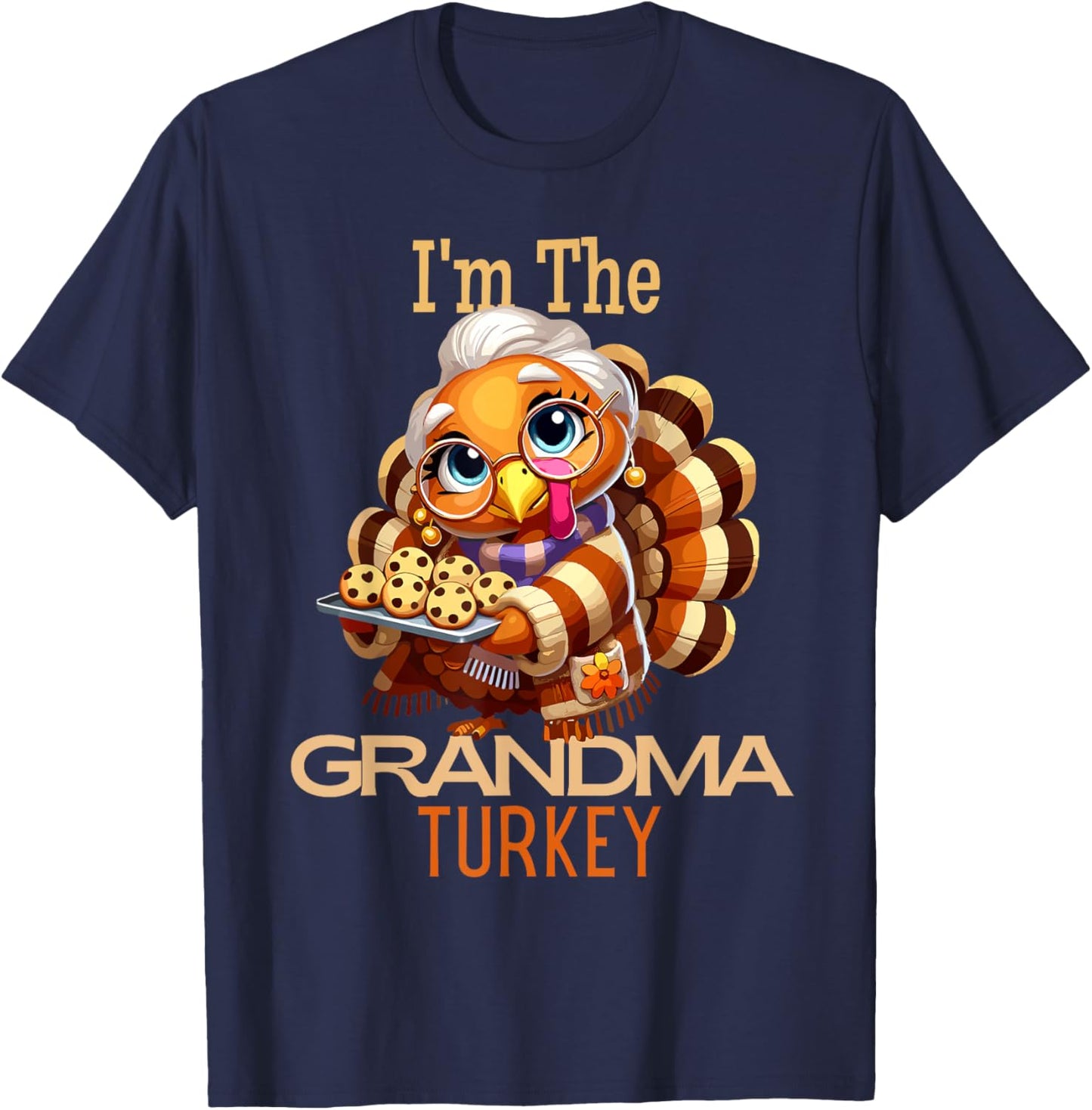 Happy Thanksgiving Fall Turkey Family Group Shirt - I'm the Grandma Turkey Thanksgiving 2024 Family Autumn Fall T-Shirt - T-Shirt | Navy