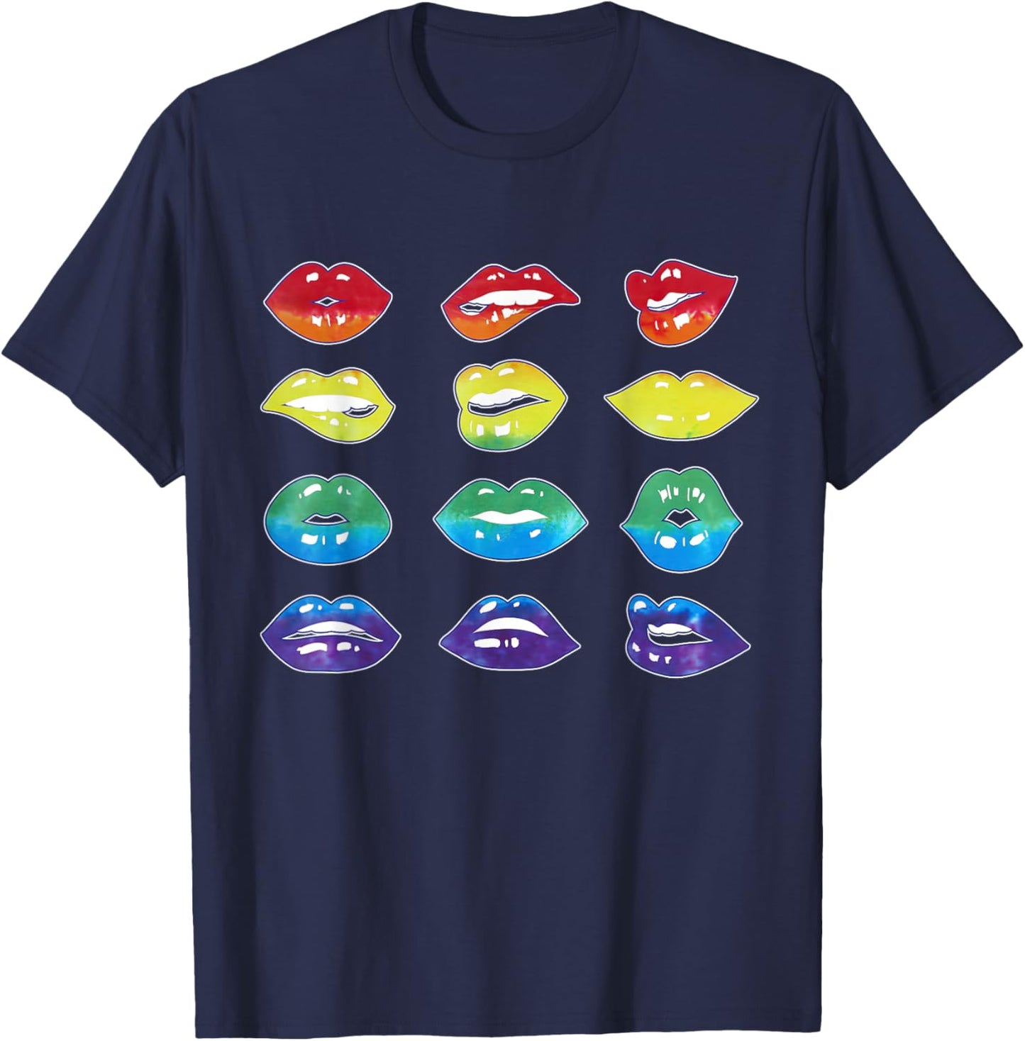Rainbow Lips Pop Art Bold Colorful Expression T-Shirt - T-Shirt | Navy