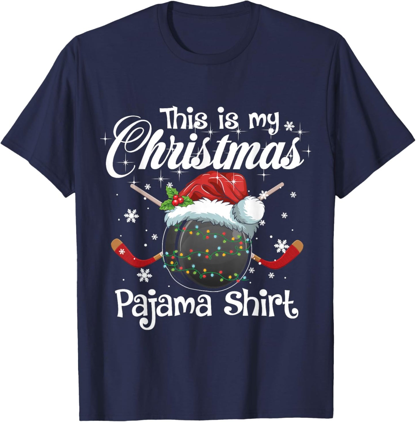 This Is My Christmas Pajama Xmas Hockey Family Matching T-Shirt - T-Shirt | Navy
