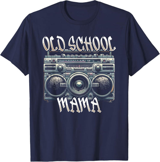 Old School Mama Iconic Music Fan Style T-Shirt - T-Shirt | Navy