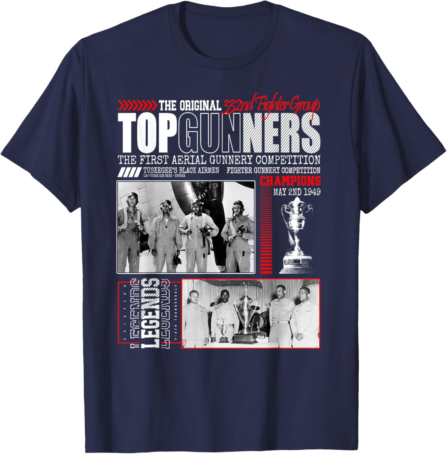 Tuskegee's Black Airmen 332nd Fighter Group Top Gunnery 1949 T-Shirt - T-Shirt | Navy