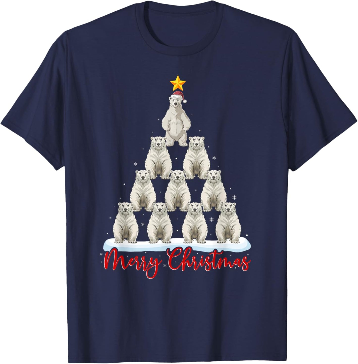Santa Hat Ugly Xmas Funny Polar Bear Christmas Tree T-Shirt - T-Shirt | Navy