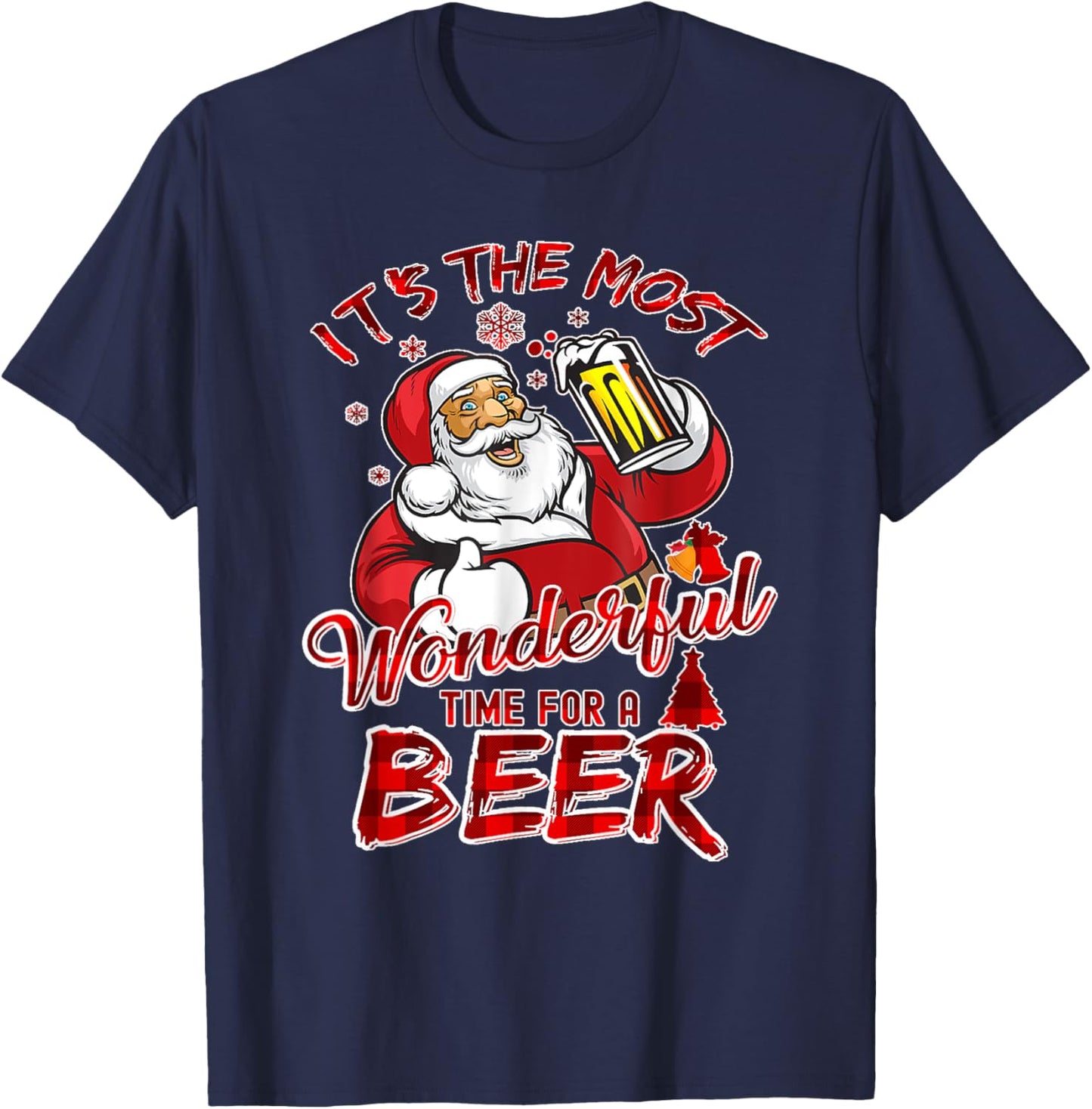 Funny Christmas Santa Claus Drinking Beer Wonderful Time T-Shirt - T-Shirt | Navy