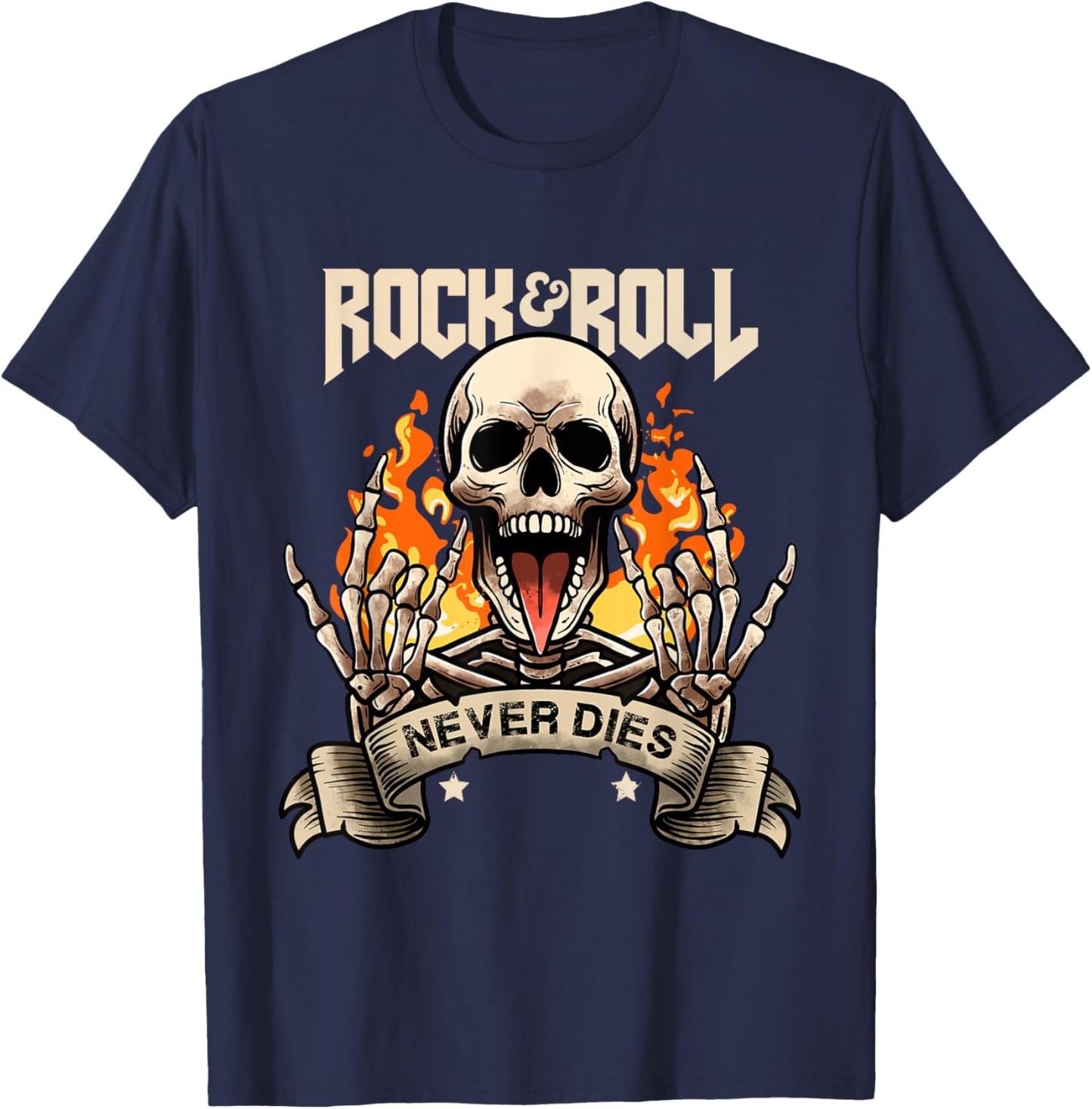 Rock And Roll Never Die Vintage Retro Rock&Roll Rock Concert T-Shirt - T-Shirt | Navy