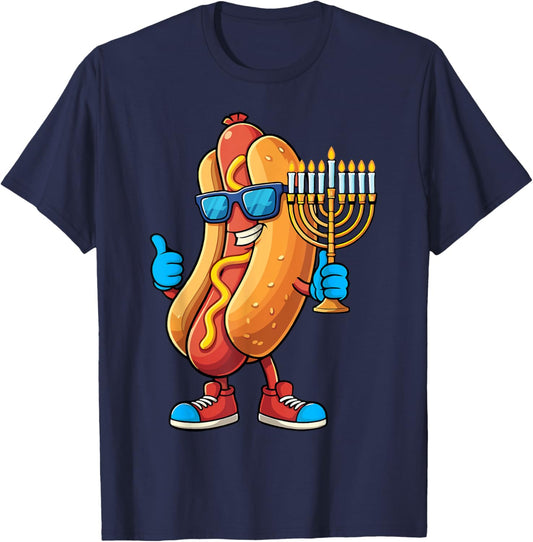 Funny Hanukkah Hot Dog with Menorah T-Shirt - T-Shirt | Navy