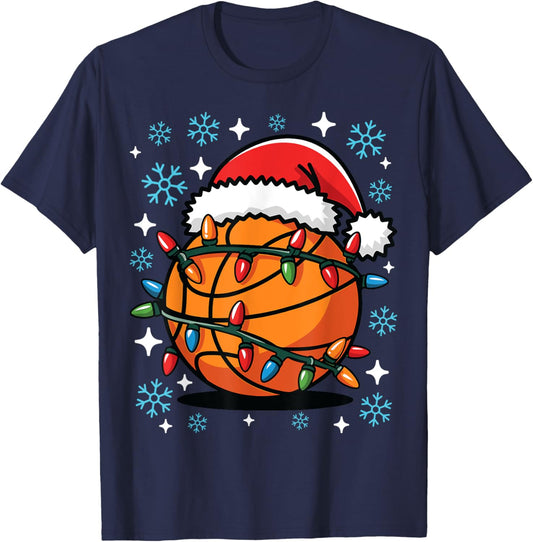 Basketball Player Xmas Santa Hat Basketball Christmas Funny T-Shirt - T-Shirt | Navy