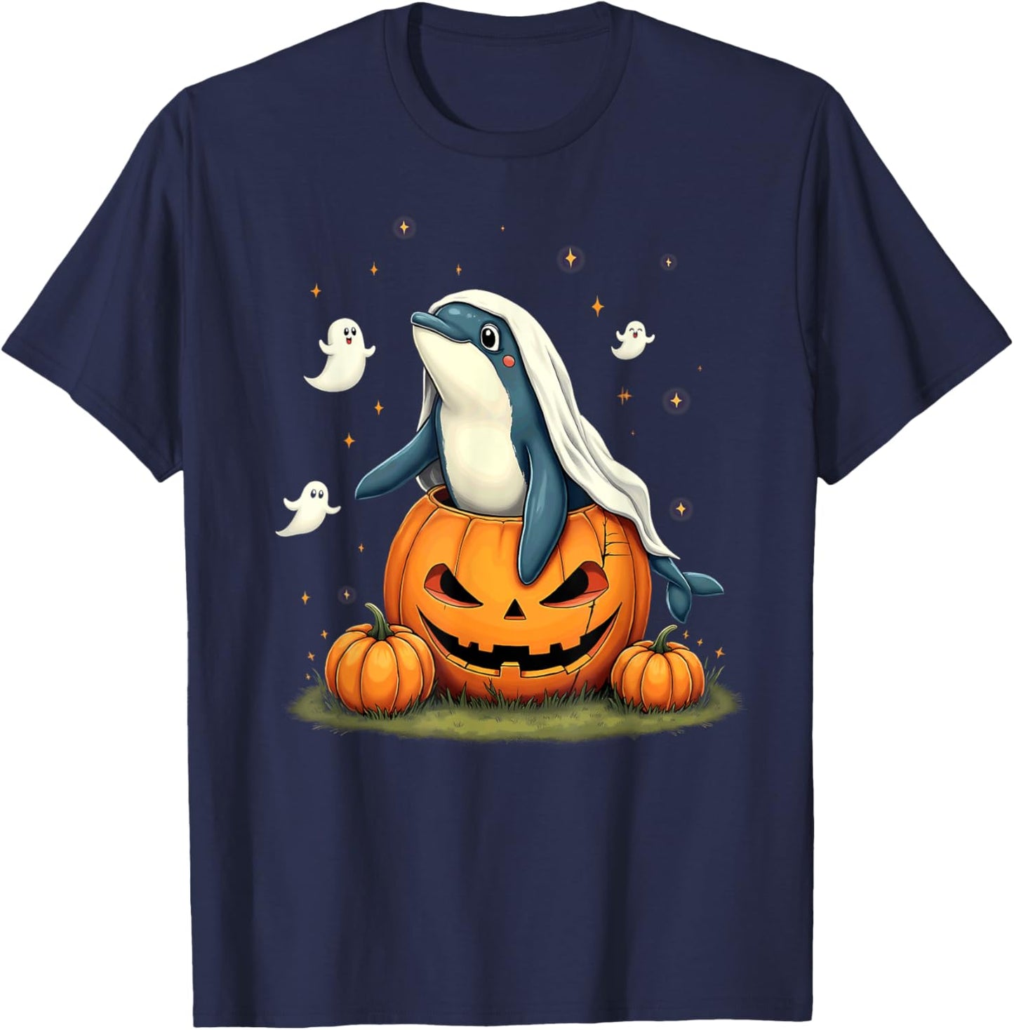 Pumpkin Boo Ghost Orca Whale Halloween Costume T-Shirt - T-Shirt | Navy
