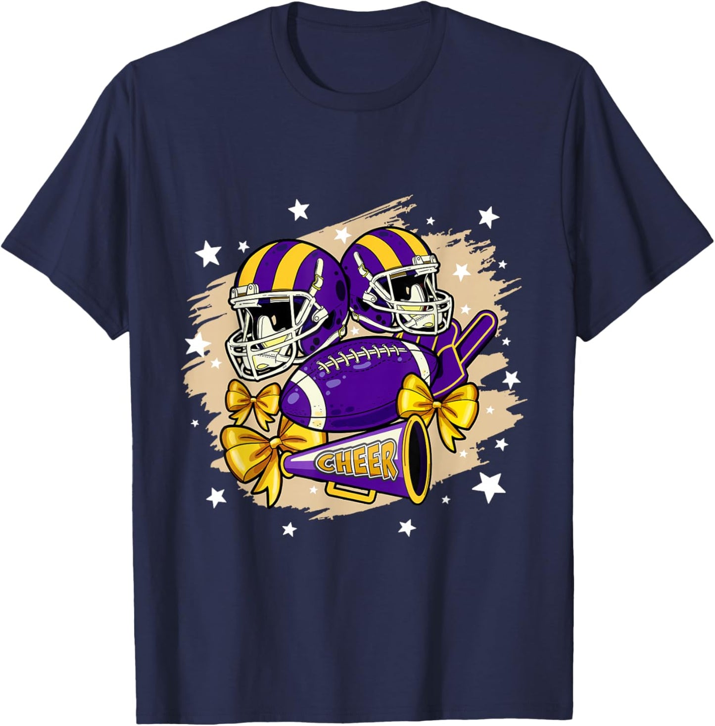 Football Cheer Mom Sister Coquette Bow Game Day Purple Women T-Shirt - T-Shirt | Navy