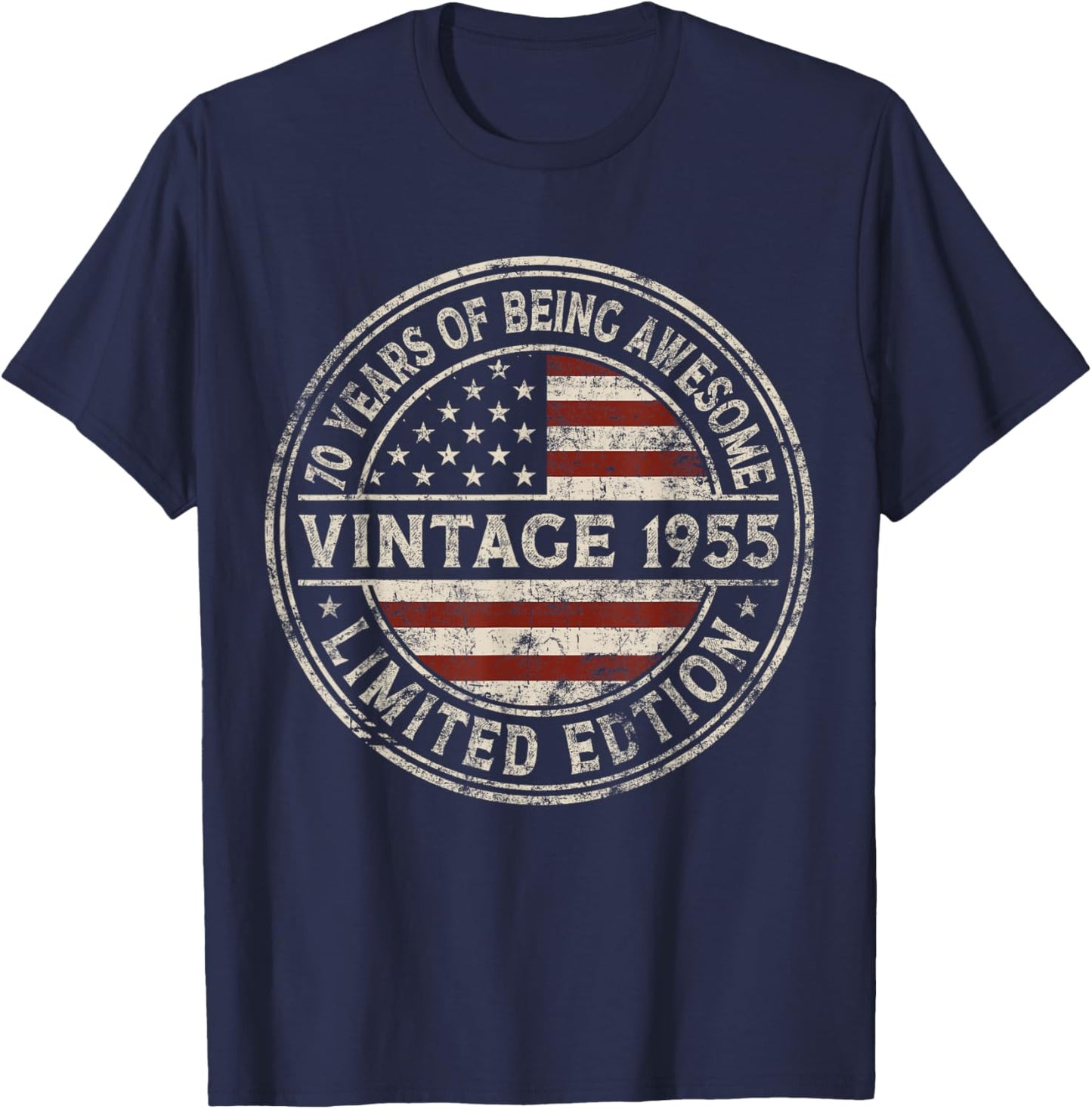70th Birthday Vintage 1955 Limited Edition American Flag T-Shirt - T-Shirt | Navy