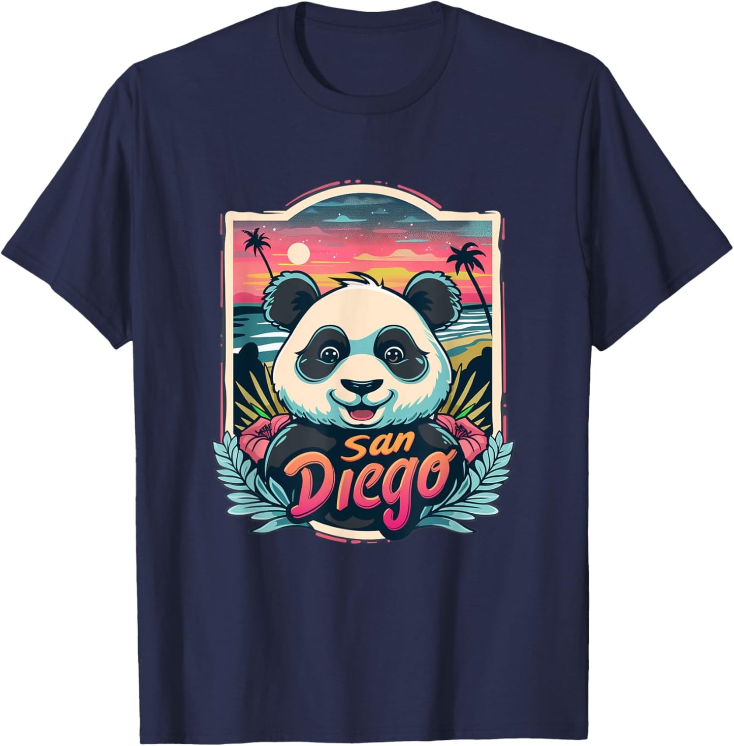 Women's San Diego Panda City Skyline Beach Cute Panda Zoo T-Shirt - T-Shirt | Navy