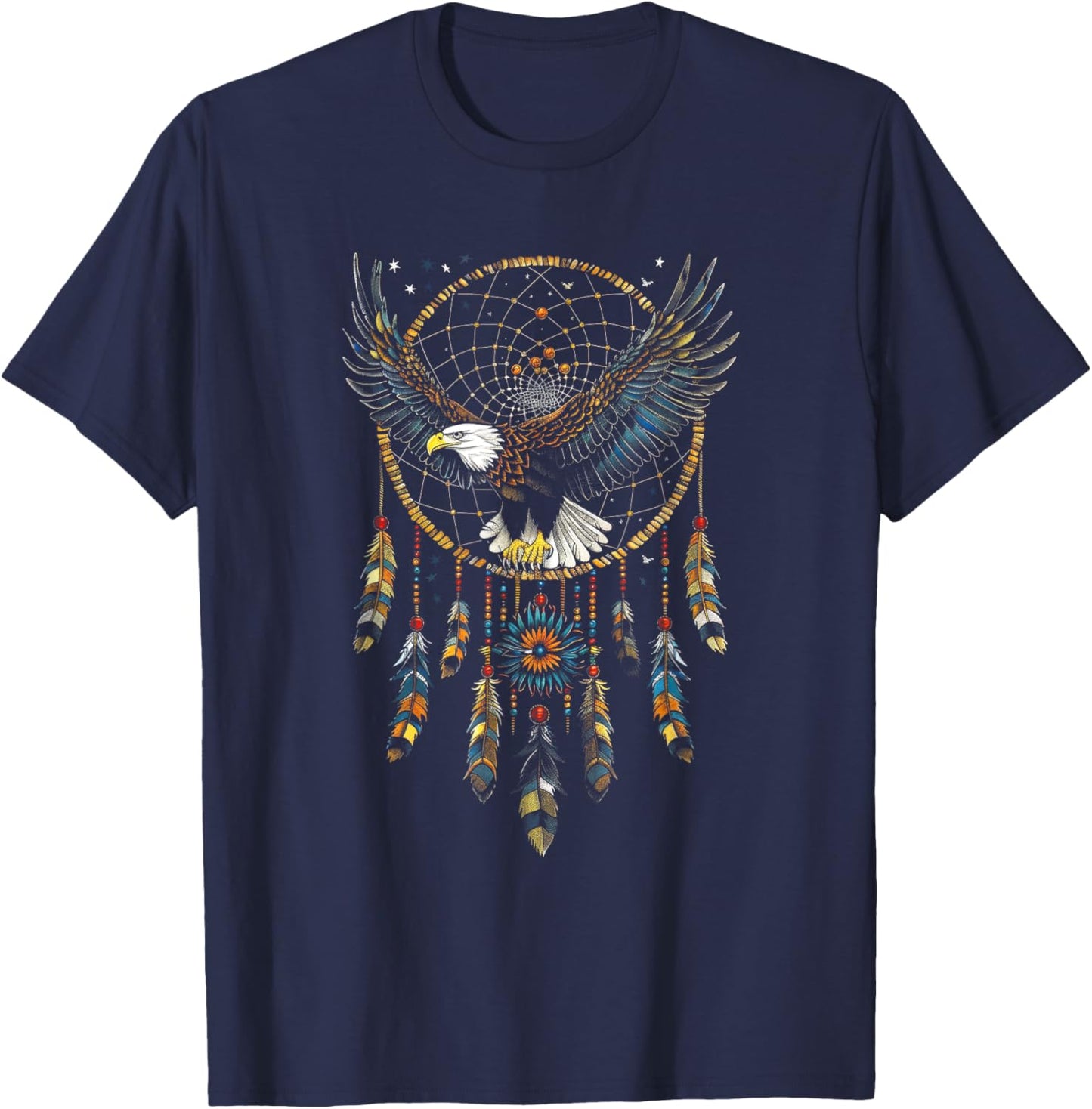 Native American Dreamcatcher Eagle Feathers Boho T-Shirt - T-Shirt | Navy
