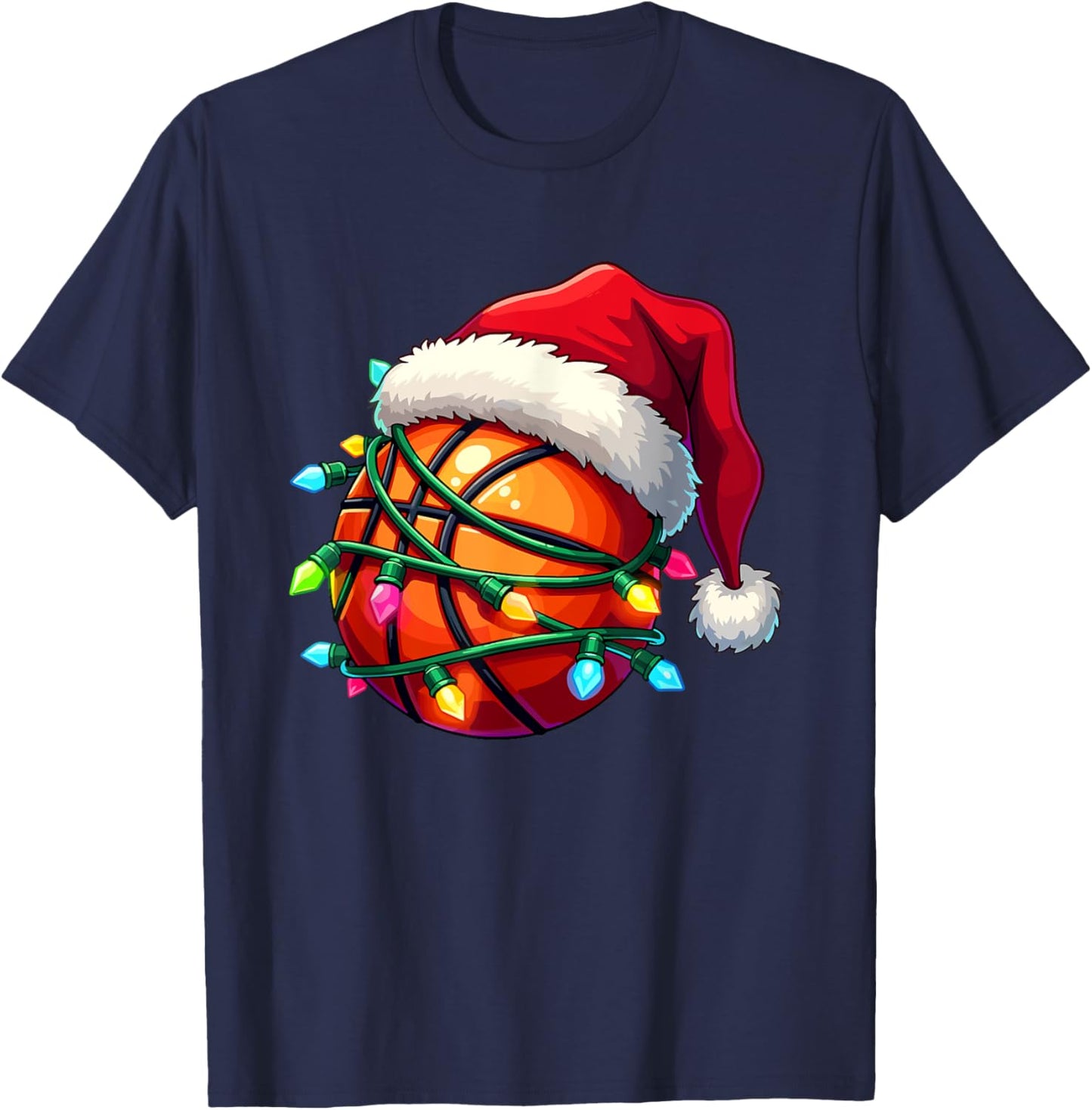 Funny Basketball Santa Hat Family Pajamas Christmas Lights T-Shirt - T-Shirt | Navy