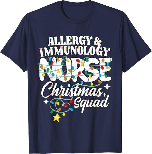 Allergy & Immunology Nurse Christmas Squad Allergy Nursing T-Shirt - T-Shirt | Navy