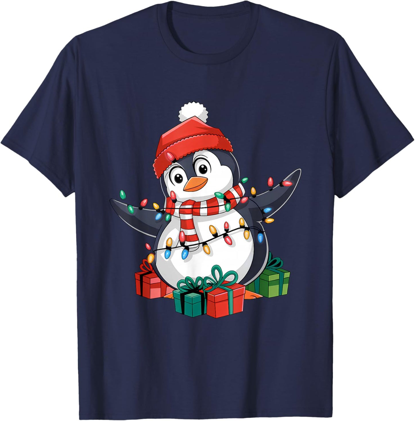 Penguin Santa Lights Christmas - Penguin Lover T-Shirt - T-Shirt | Navy