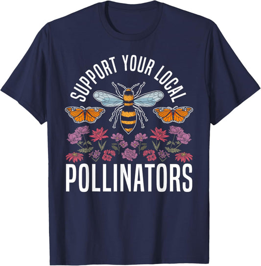 Biodiversity Butterfly Support Your Local Pollinators T-Shirt - T-Shirt | Navy