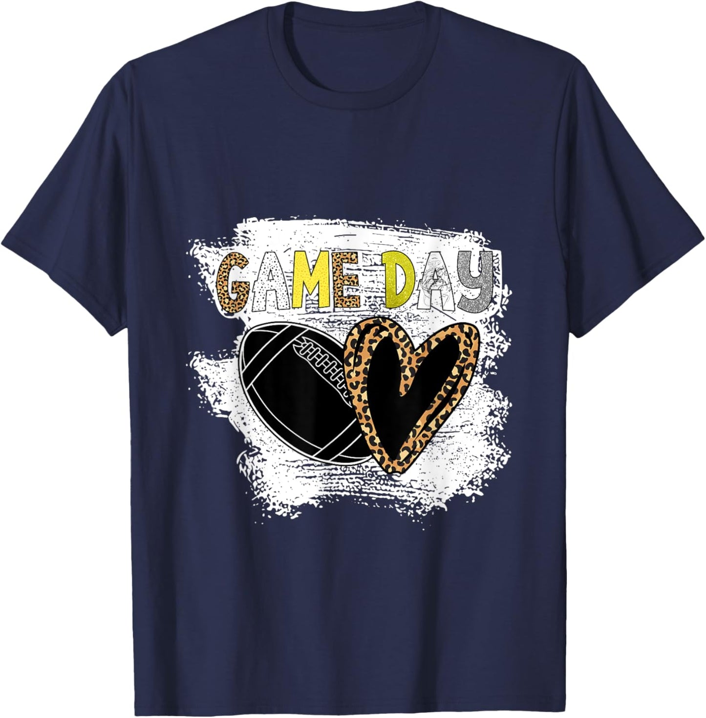 Game Day Leopard Cheetah American Football Fans Women Girls T-Shirt - T-Shirt | Navy
