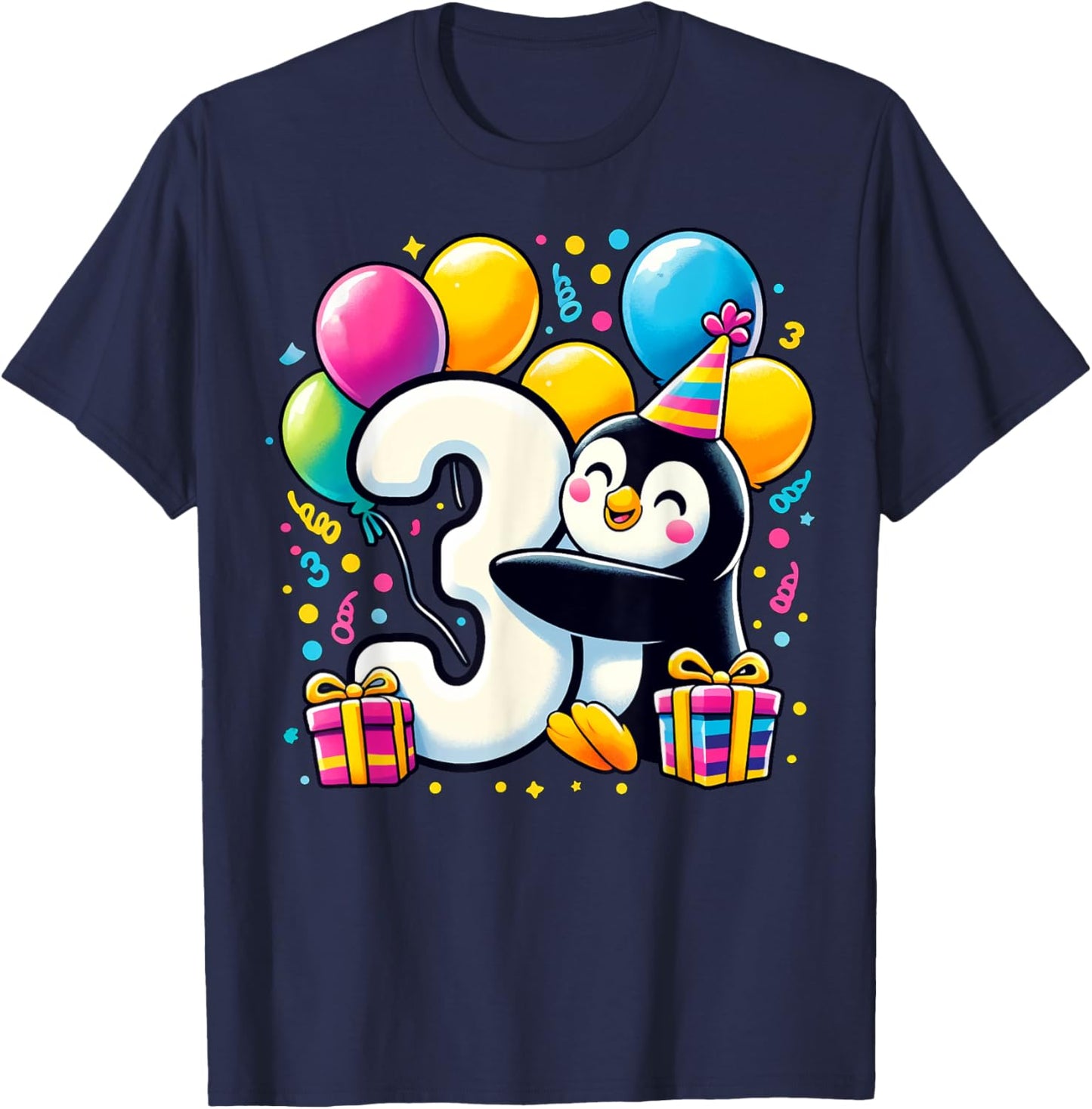 Kids Penguin Theme third Bday Party 3rd Penguin Birthday T-Shirt - T-Shirt | Navy