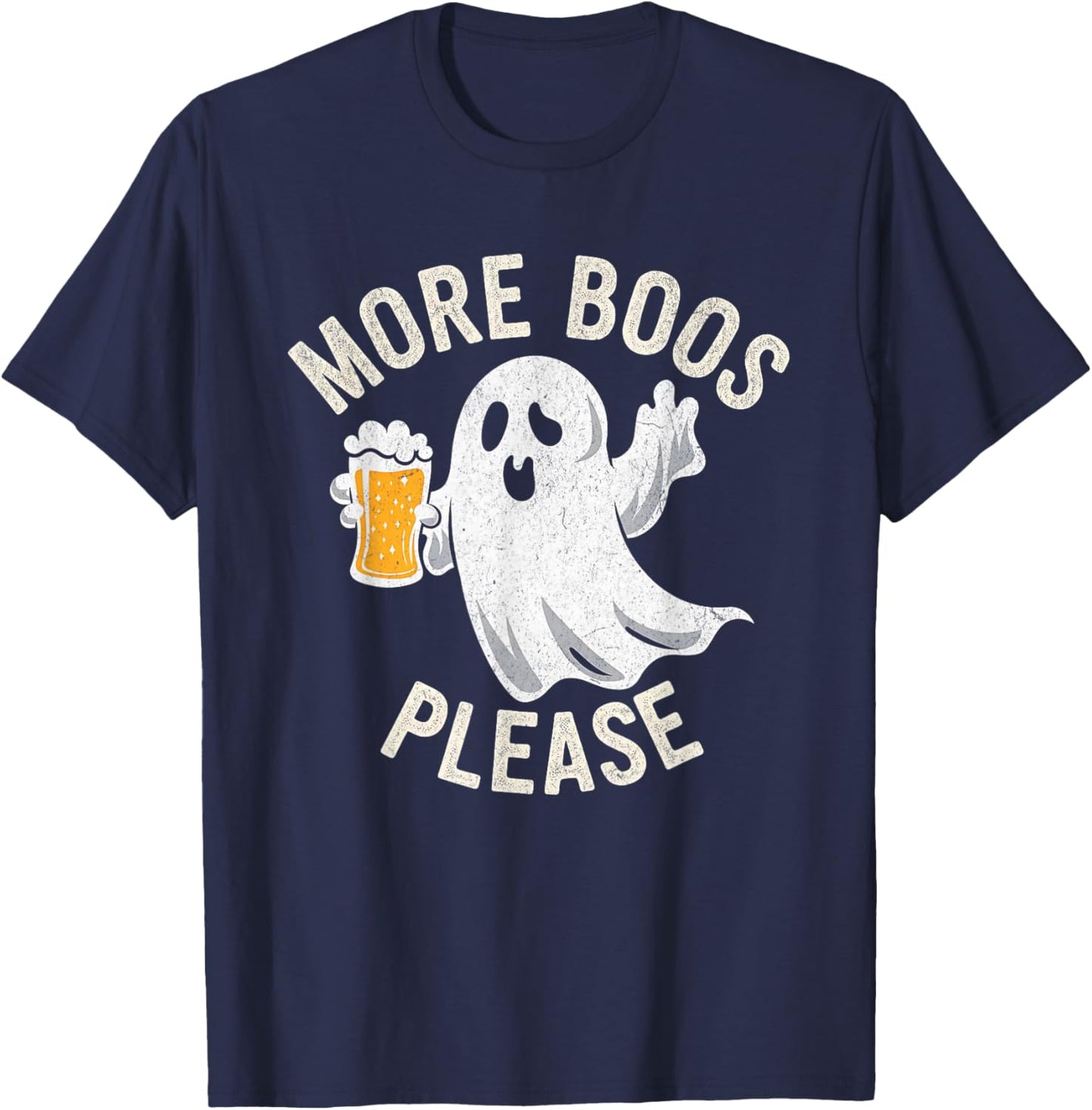 More Boos Please Ghost Funny Halloween Beer Drinking T-Shirt - T-Shirt | Navy