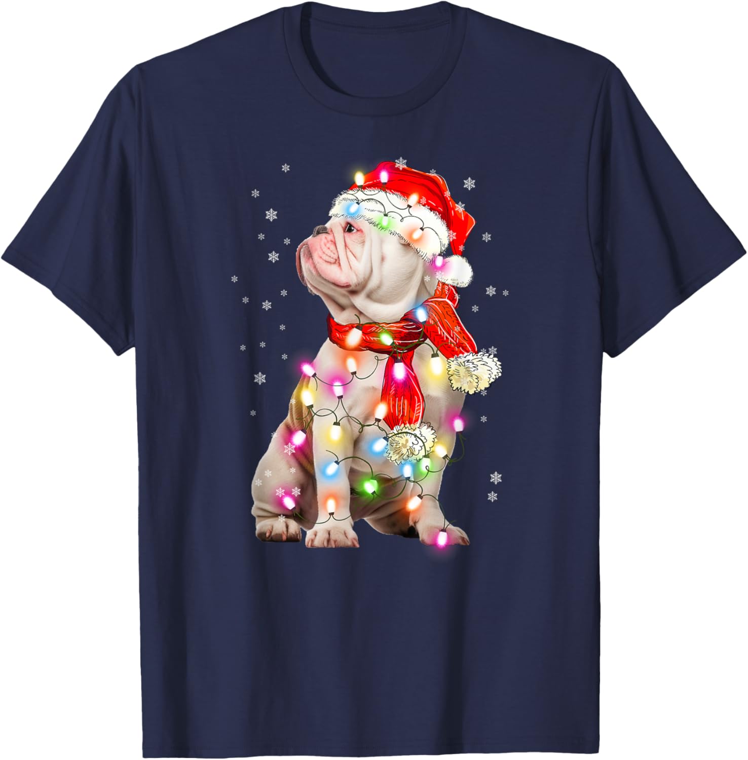 English Bulldog Dog Santa Clause Hat Xmas Christmas T-Shirt - T-Shirt | Navy