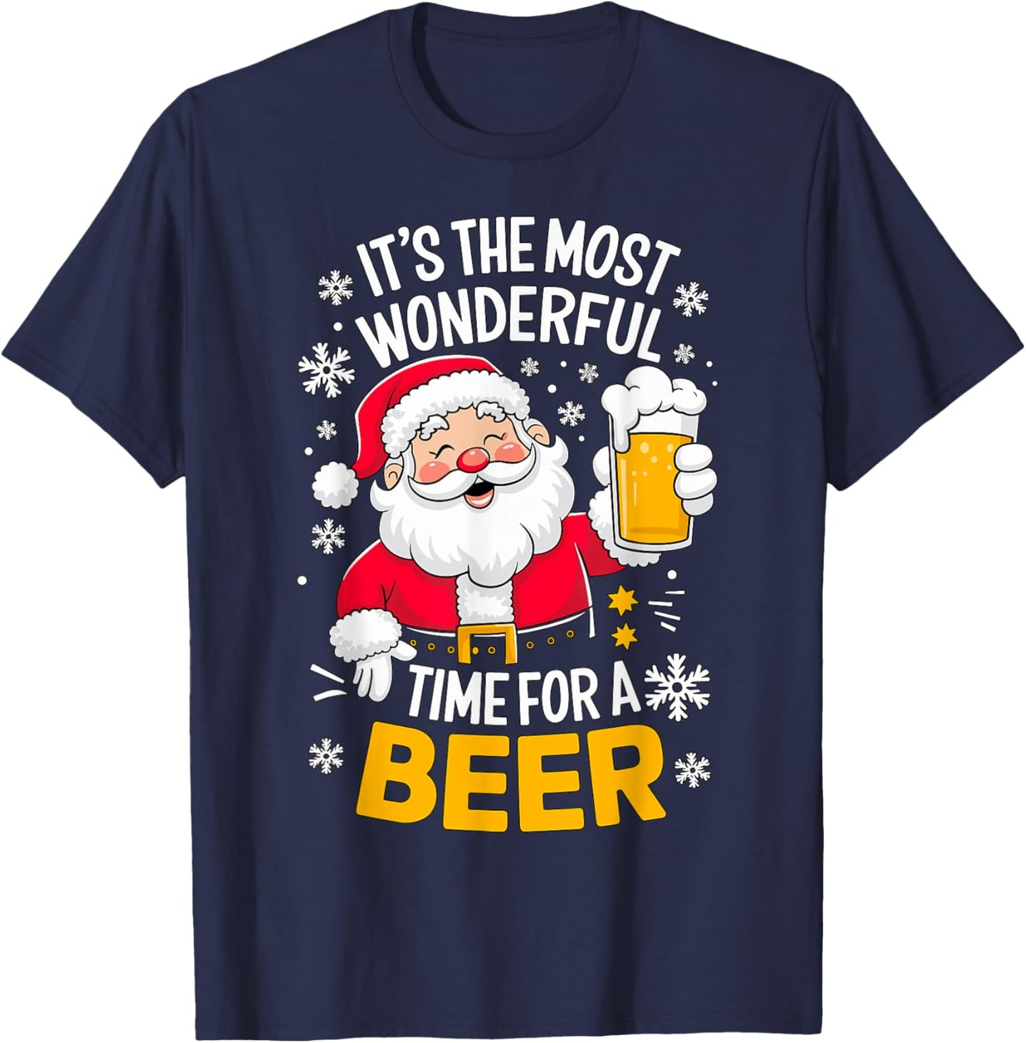 It's the most wonderful Time for a Beer Santa Christmas T-Shirt - T-Shirt | Navy