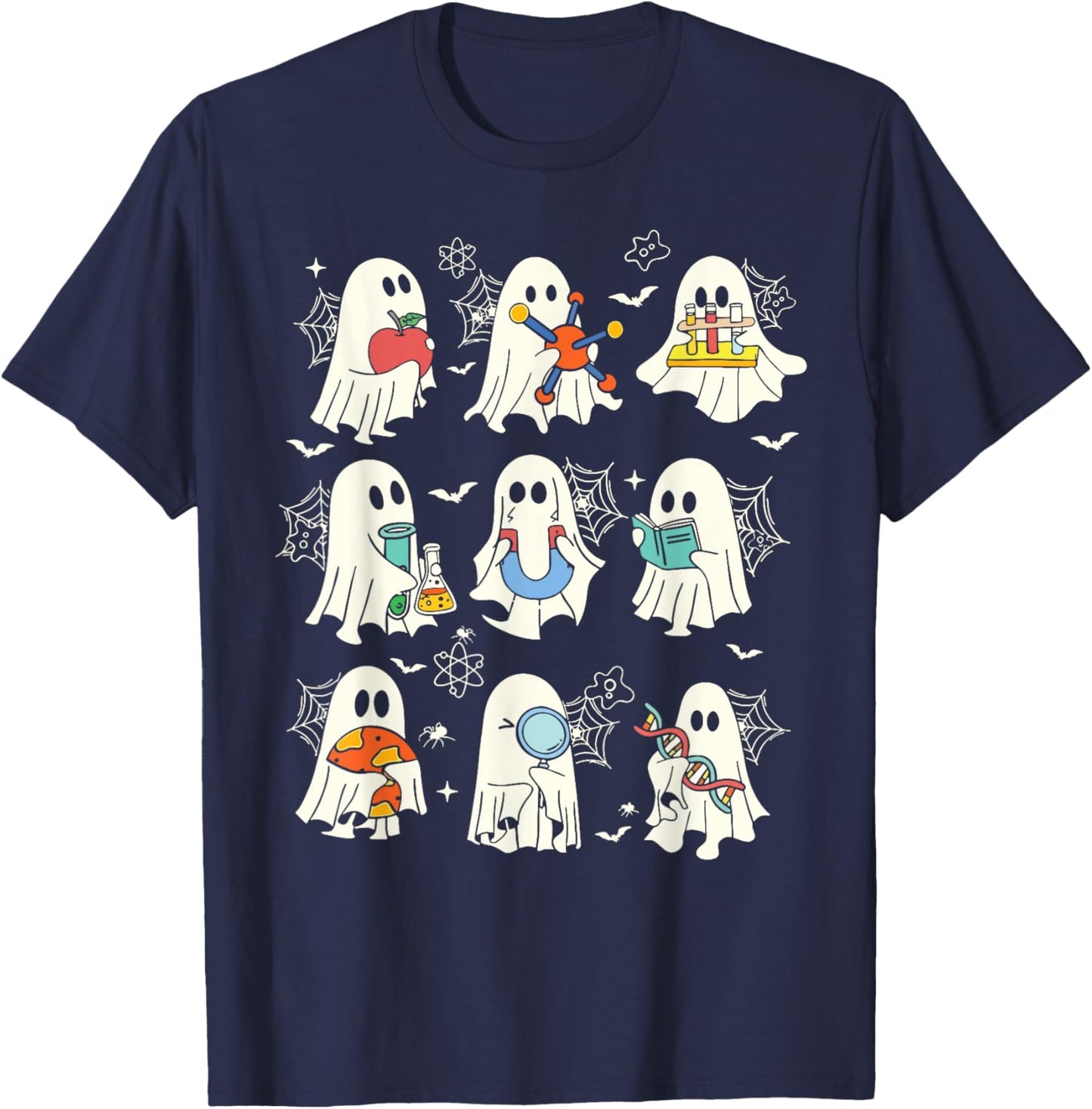 Retro Halloween Science Teacher Ghost Laboratory Teacher T-Shirt - T-Shirt | Navy