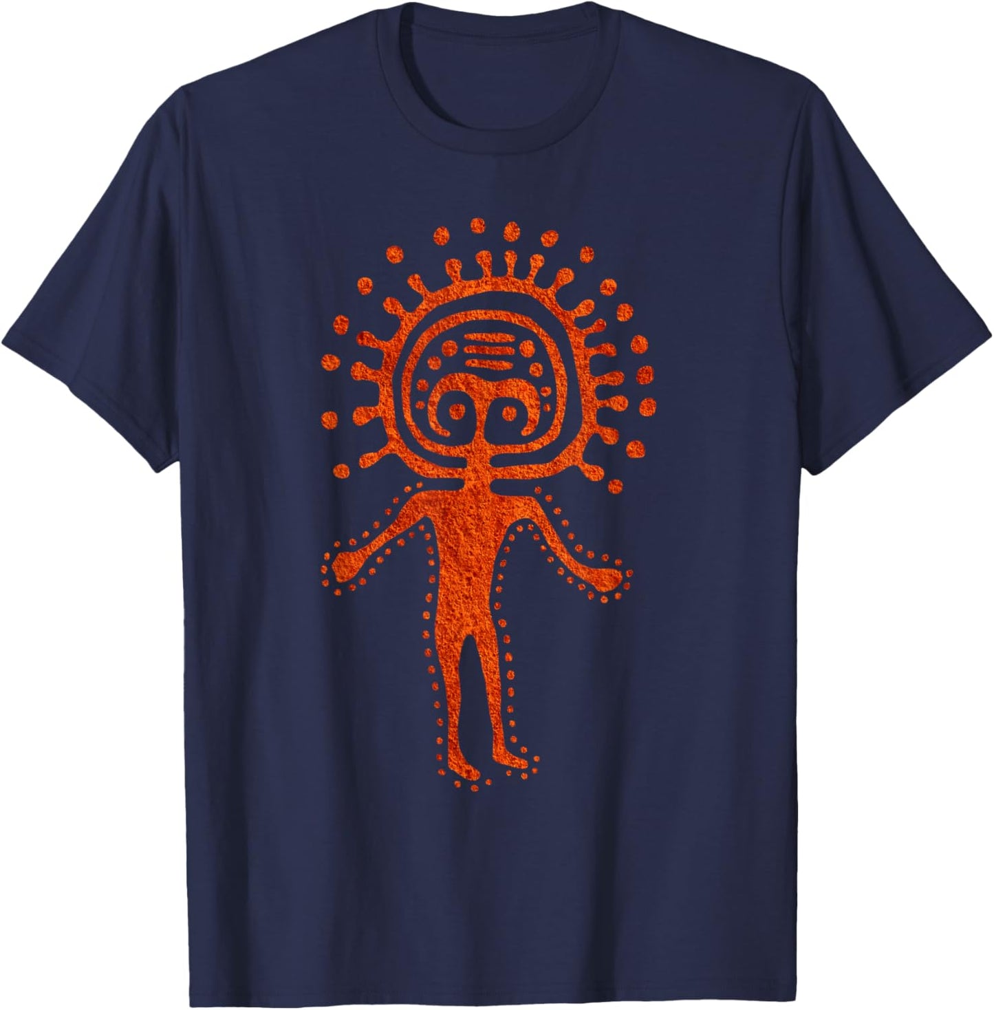 Kazak Man Alien Shaman Symbol Cosmic Paleo Petroglyph Art T-Shirt - T-Shirt | Navy