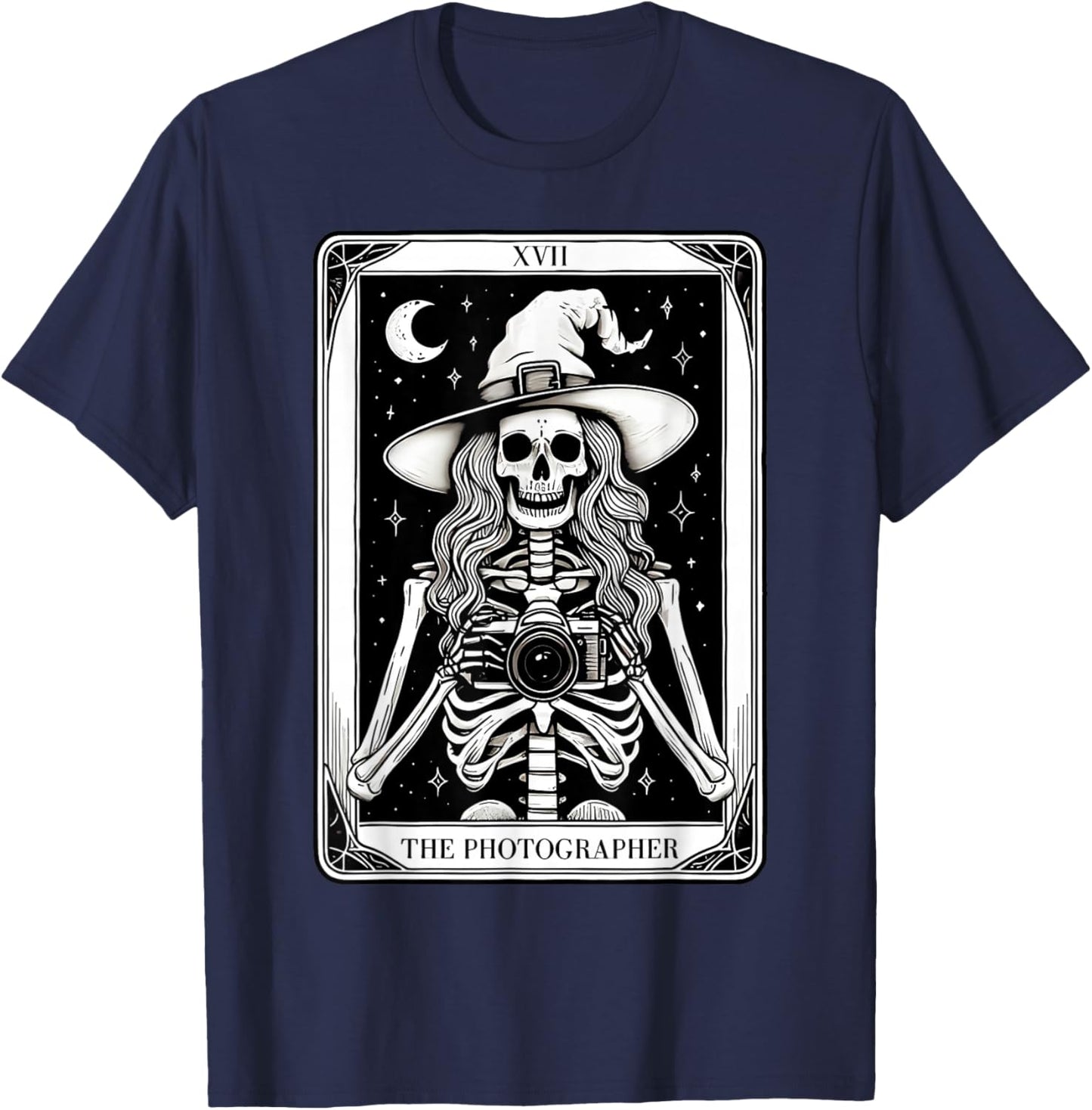 Photographer Skeleton Tarot Card Witch Vibes Cameraman T-Shirt - T-Shirt | Navy