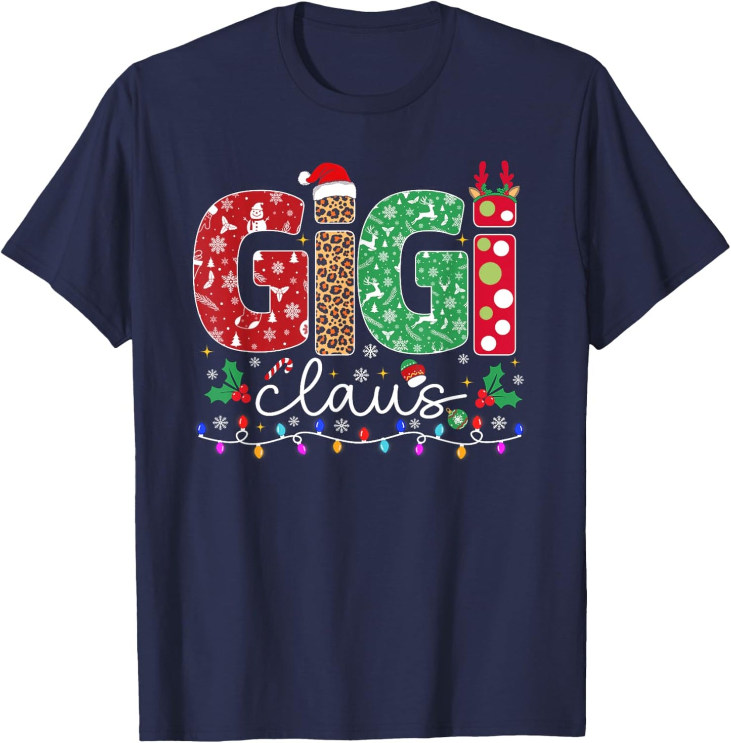 Family Christmas Shirt Women Funny Xmas Lights Gigi Claus T-Shirt - T-Shirt | Navy