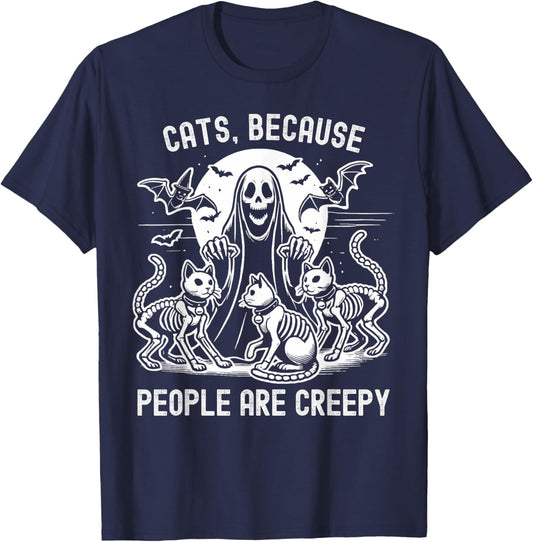 Cats Because People Are Creepy Halloween T-Shirt - T-Shirt | Navy
